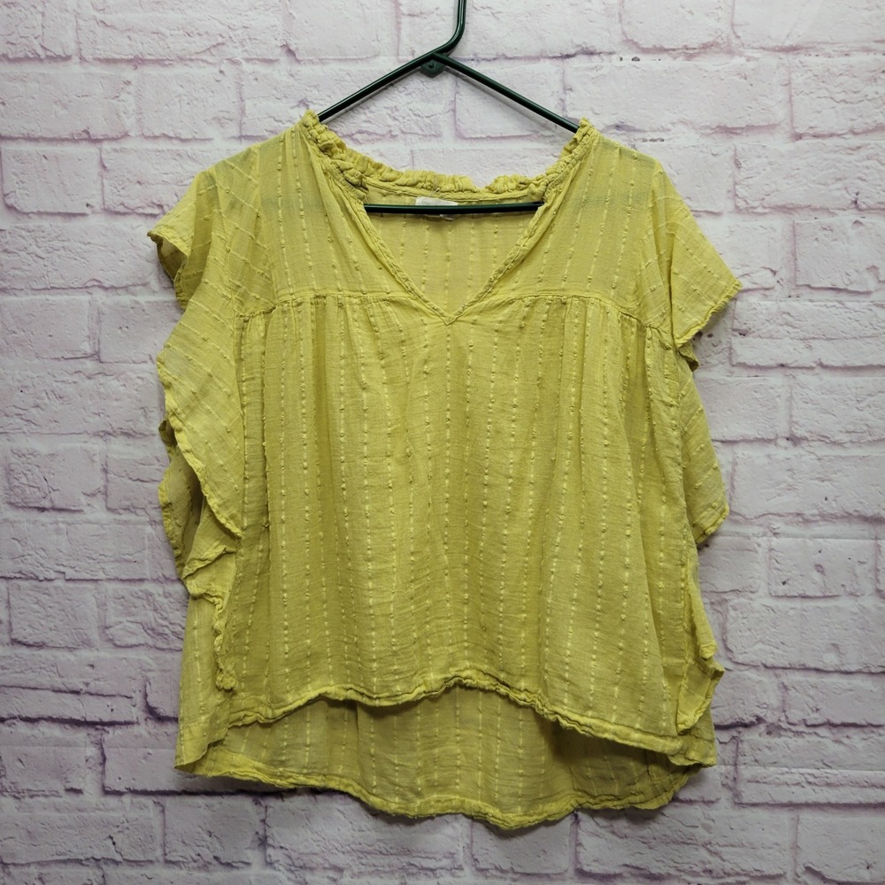 World Market‎ Mustard Yellow Peasant Top Sz S/M Flutter Sleeve Boho Cottagecore